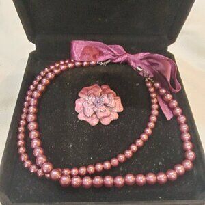 Vintage 1980s Pearl Necklace with Brooch